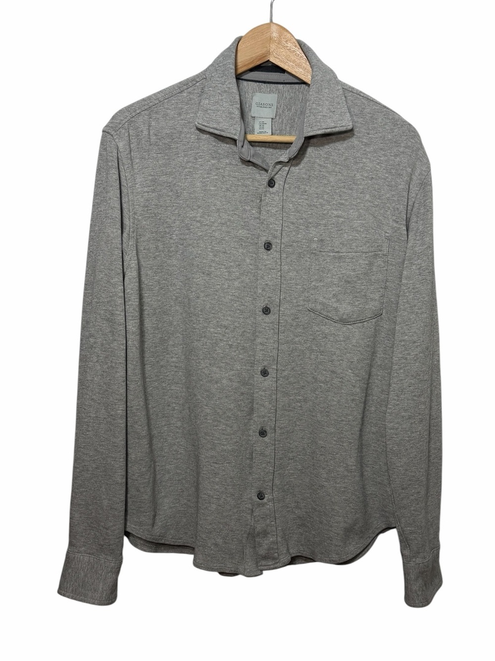 Giasone Collared Button Up Long Slv Heather Gray Cotton Knit Shirt Men M Pocket